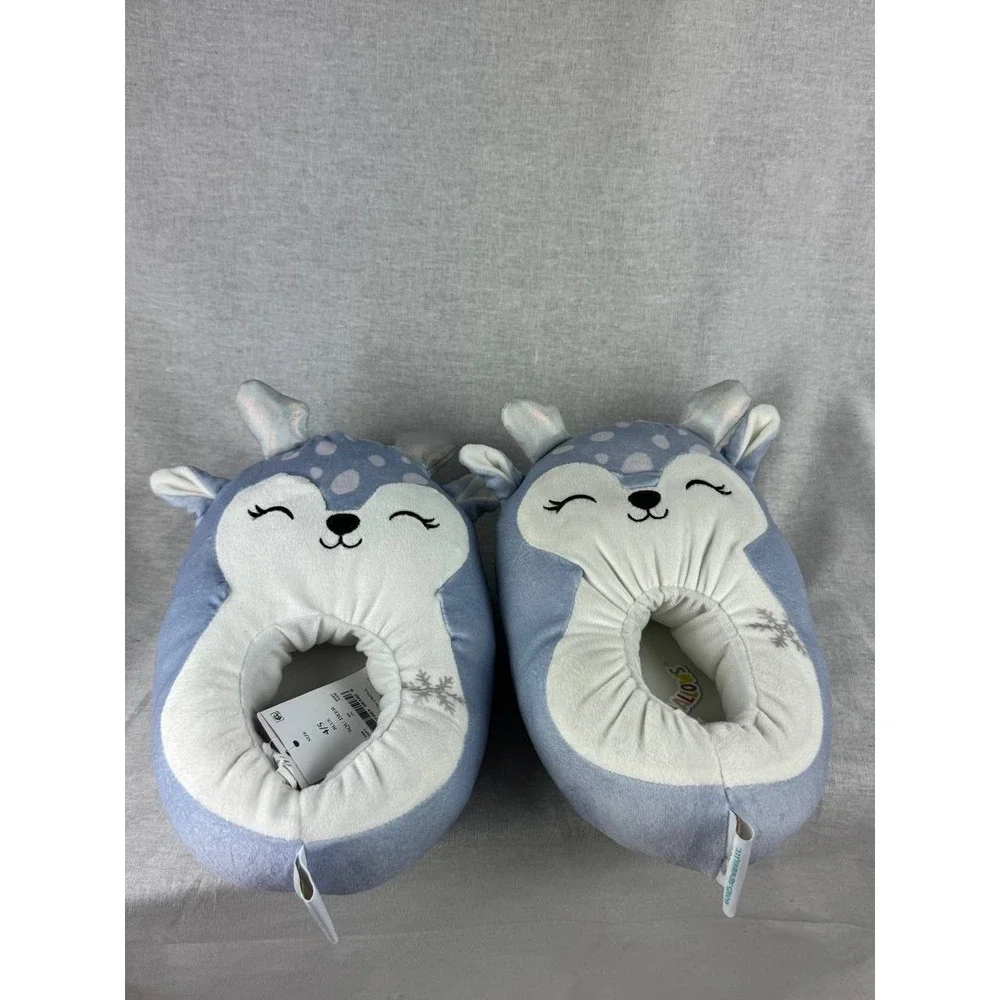 Squishmallows Blue Deer Plush Slippers Kids Size 4/5 Holiday‎ Snowflake New